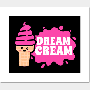 Ice Cream Cone Kawaii Cute Face Posters and Art